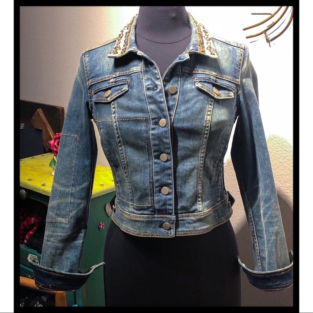 Anthropologie Holding Horses Beaded Jean Jacket